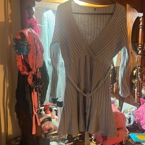 Gray soft long sleeve deep plunge dress! NWOT